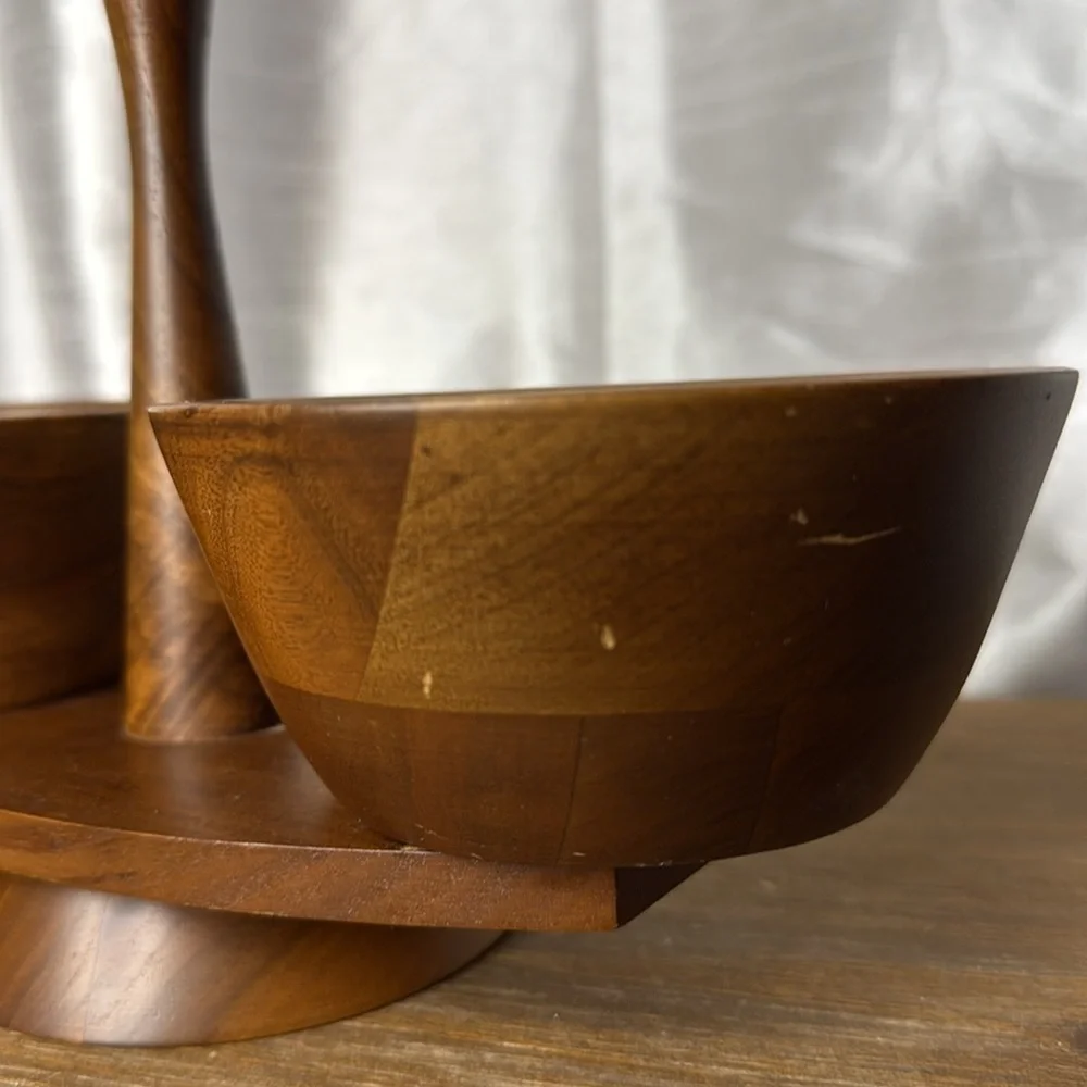 Kustom Kraft Lazy Susan Solid Black Walnut Serving Bowls